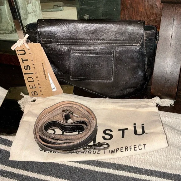 Bed Stu Distressed Black Leather Crossbody Bag - Picture 6 of 15